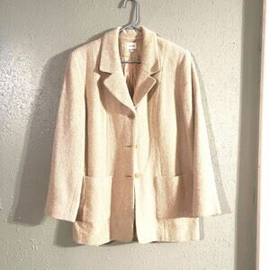 Vintage Neiman Marcus Women's Tan and Beige Sz 14 Blazer Old Money Classic Retro